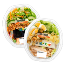 Maaltijdsalade kip ketjap, kip caesar
of geitenkaas